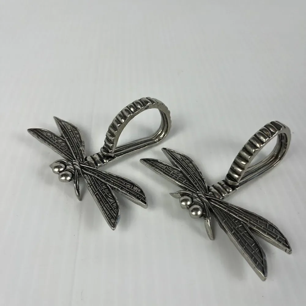 Pier 1 Imports Set Of 2 Dragonfly Napkin Rings Silver Pewter Spring